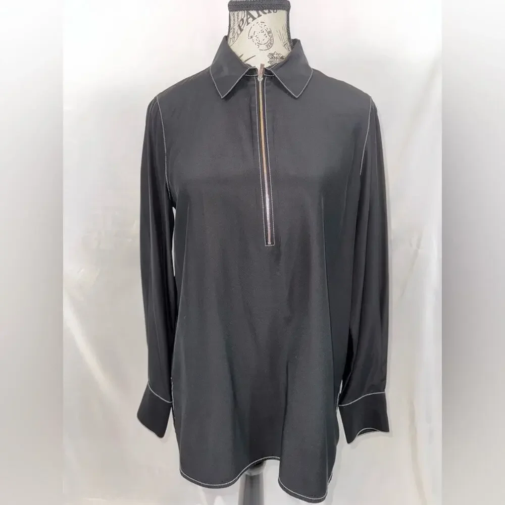 EUC: LAFAYETTE 148 New York Black Zip-Front Top (v) - Picture 1 of 11